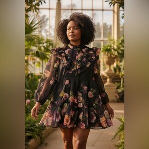 NWT AQUA Floral Ruffle Trim Mini Dress (Bloomingdale's Exclusive) Size XL